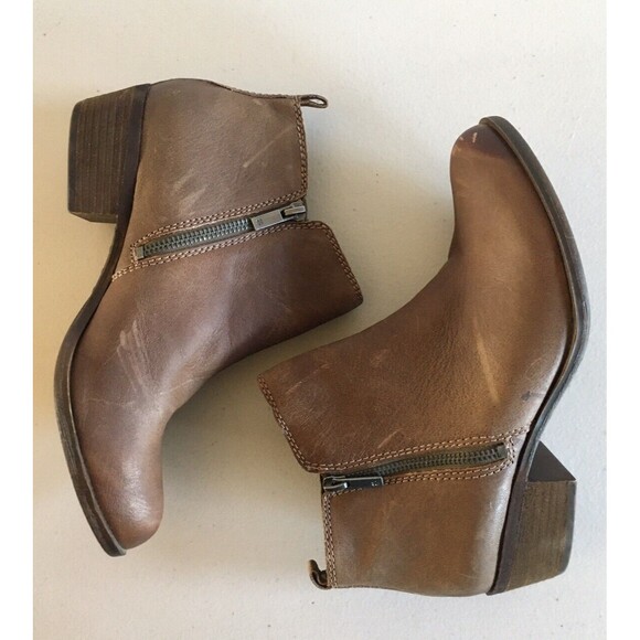 LUCKY BRAND Ankle Boots Brown Leather Basel Double Side Zip Booties Women Sz 9 - Picture 6 of 13